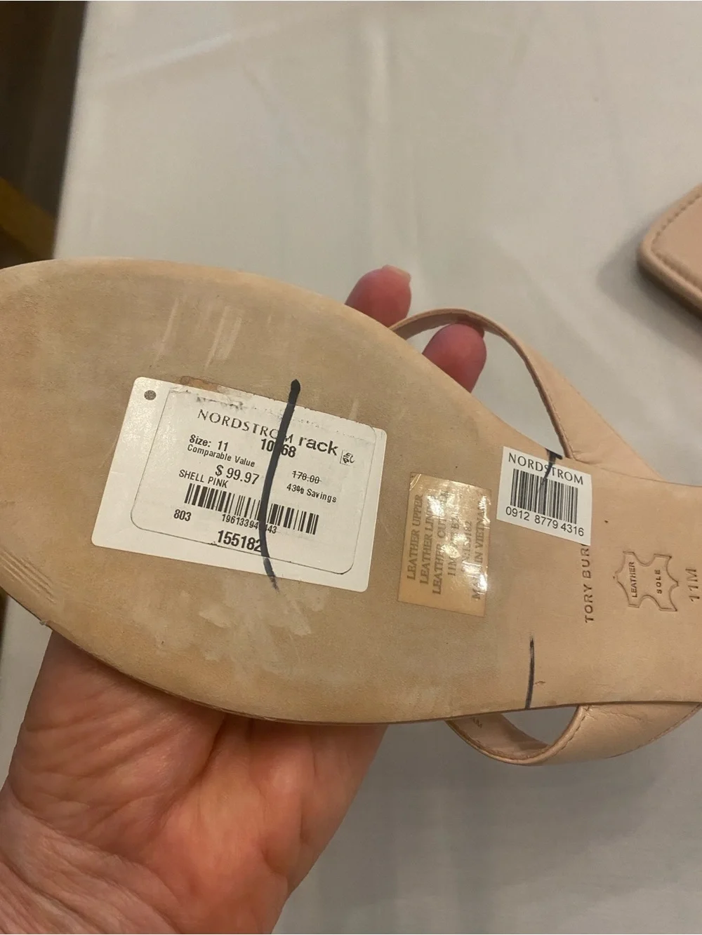 Women’s Tory Burch Beige Pink Nude Leather Flip Flop Thong Sandals NEW size 11